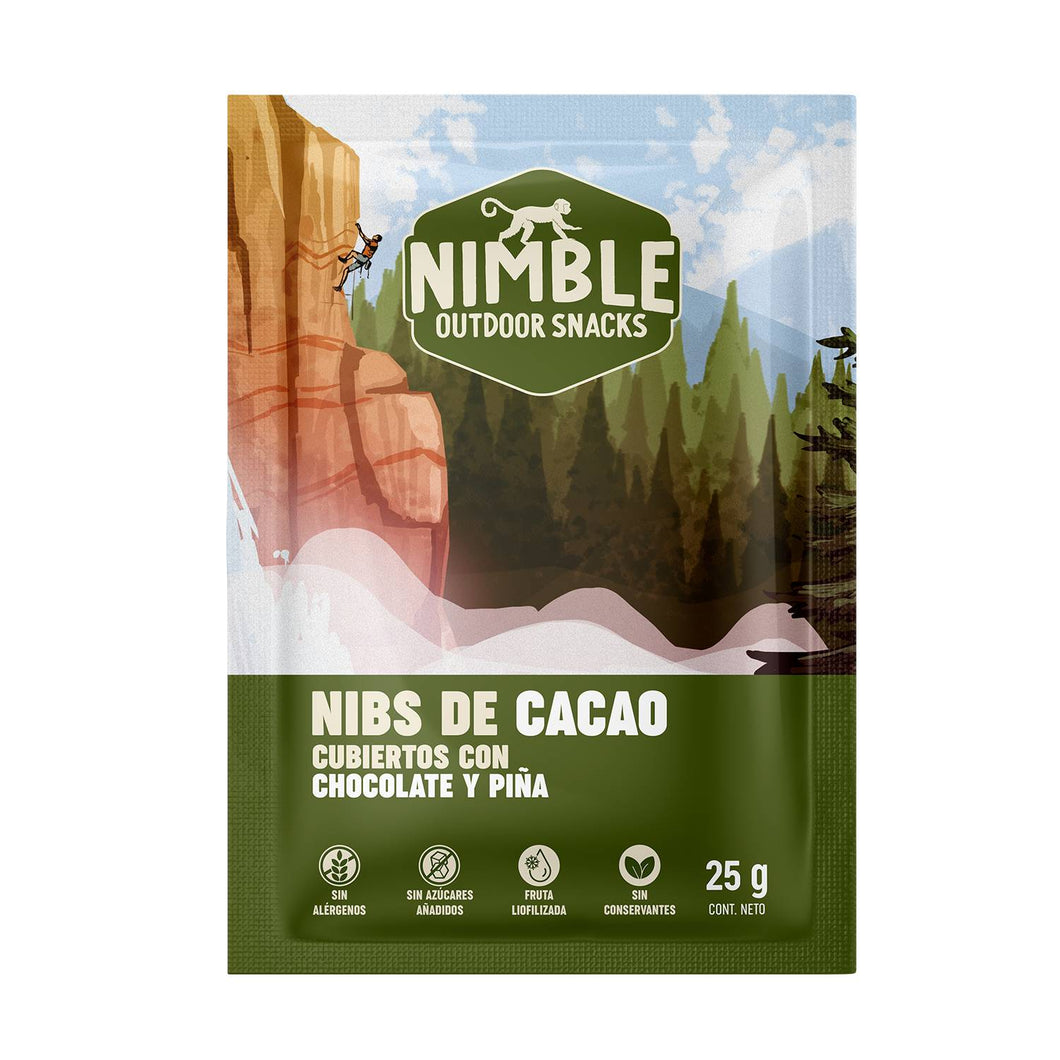 NIMBLE NIBS CACAO CUBIERTOS DE CHOCOLATE Y PIÑA 25GR