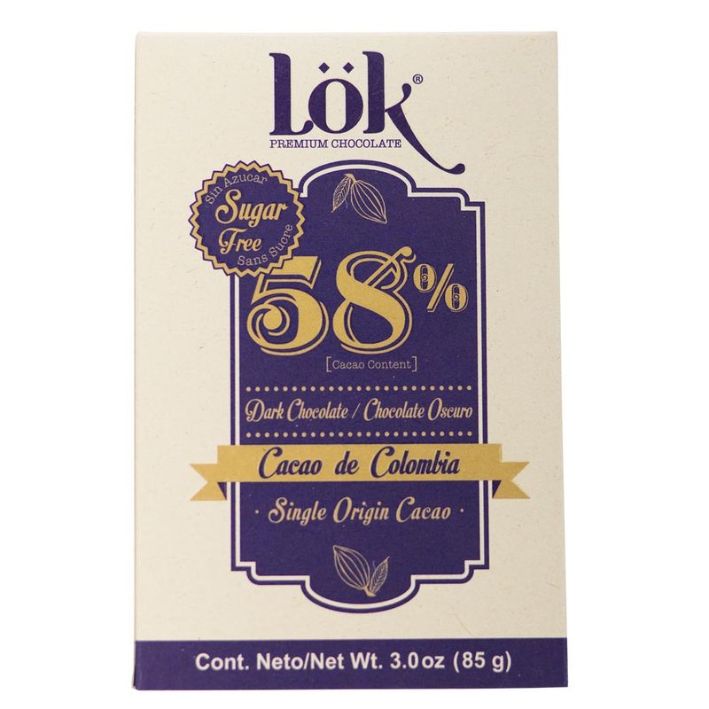 LOK BARRA CHOCOLATE 58% CACAO SIN AZUCAR 85gr