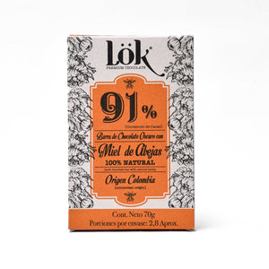 LOK BARRA DE CHOCOLATE 91% CACAO CON MIEL 70 gr