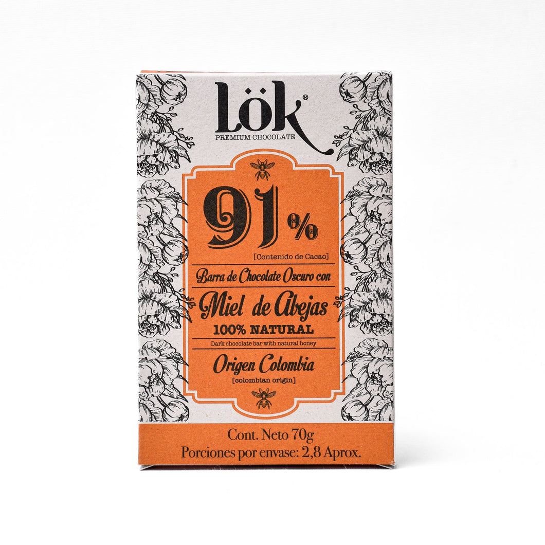 LOK BARRA DE CHOCOLATE 91% CACAO CON MIEL 70 gr