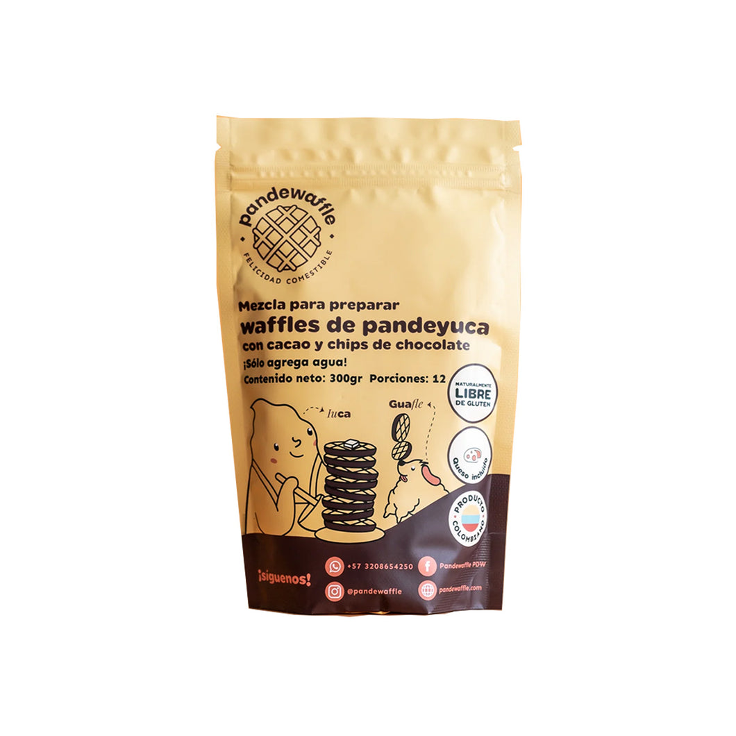 Mezcla para hacer waffles de pandeyuca con cacao y chips de chocolate 300g