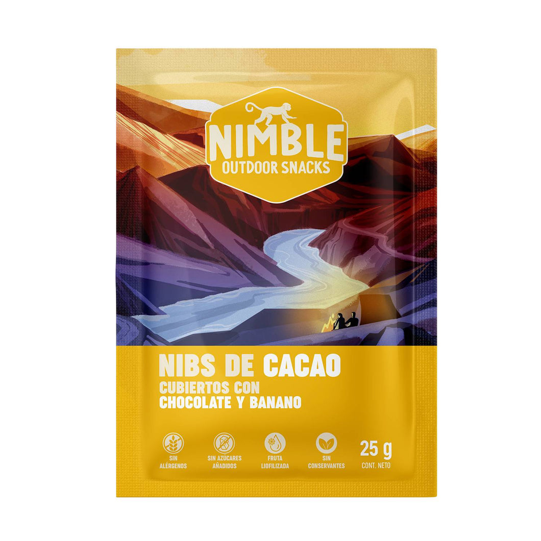 NIMBLE NIBS CACAO CUBIERTOS DE CHOCOLATE Y BANANO 25GR