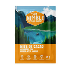 Cargar imagen en el visor de la galería, NIMBLE NIBS CACAO CUBIERTOS DE CHOCOLATE Y MANGO 25GR
