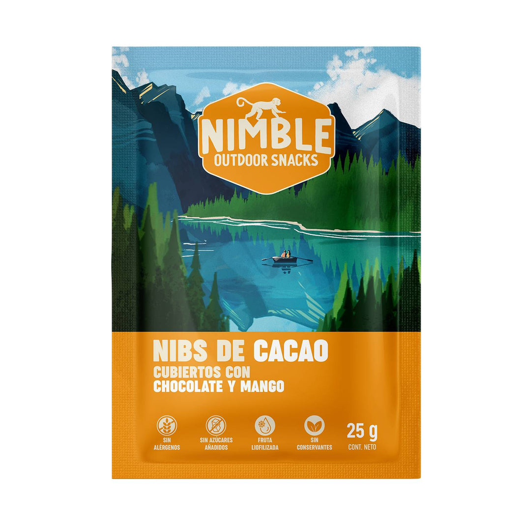 NIMBLE NIBS CACAO CUBIERTOS DE CHOCOLATE Y MANGO 25GR